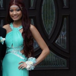 Turquoise Cut Out Prom Dress